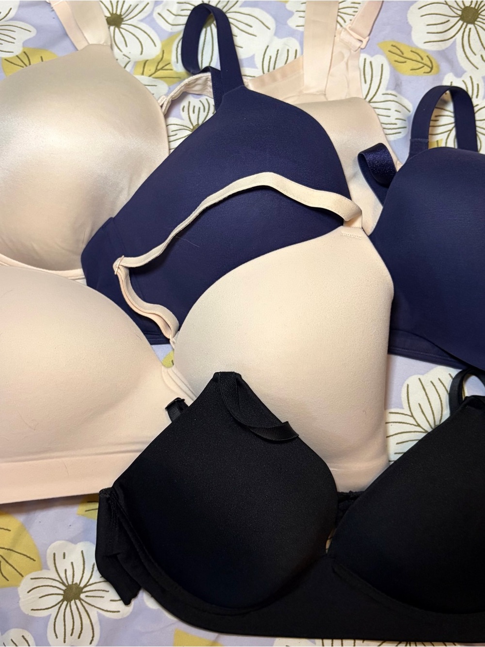Bali, Soma, just be, Wacoal Smooth T-Shirt Bra Set in Navy, Black, and Nude